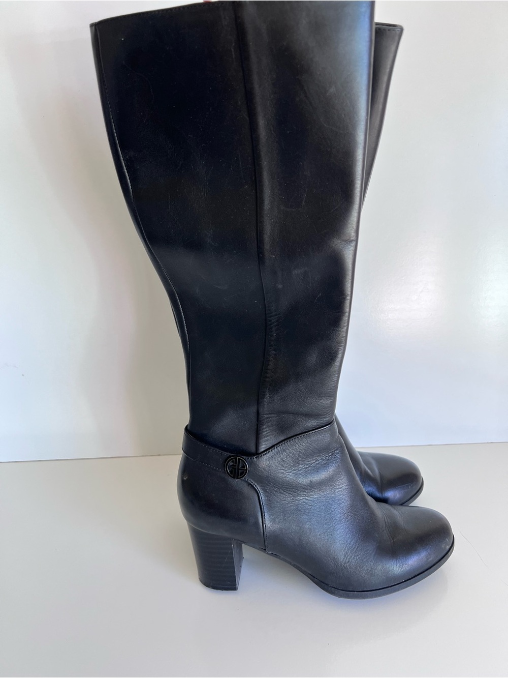Giani Bernini Adonnys Leather Tall Boots Knee Length Black Size 6